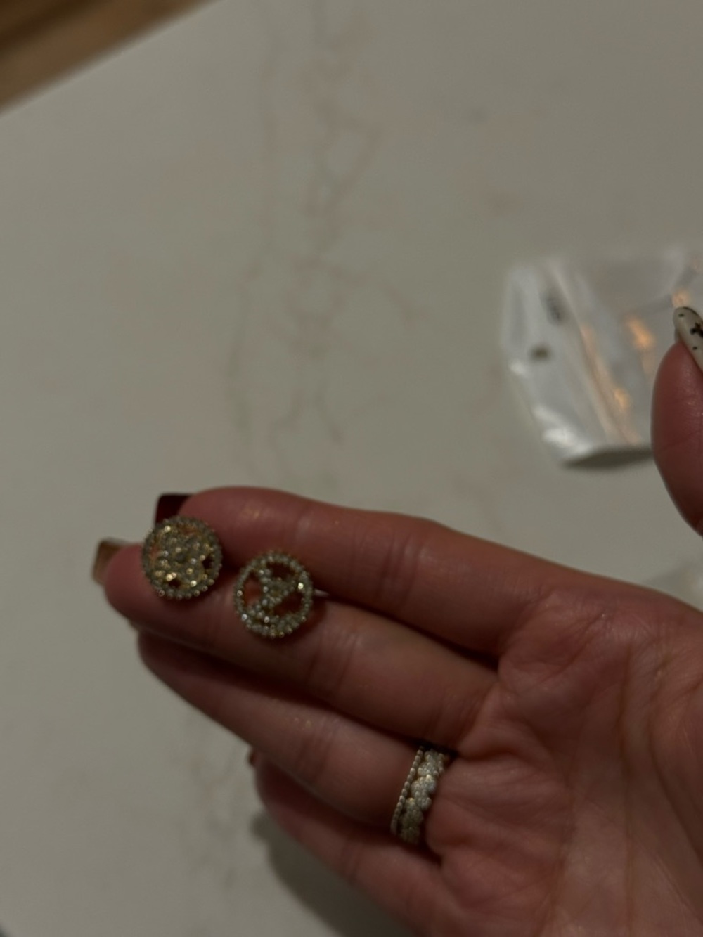 Gold Tone Round Pavé Star Stud Earrings - Women's Jewelry